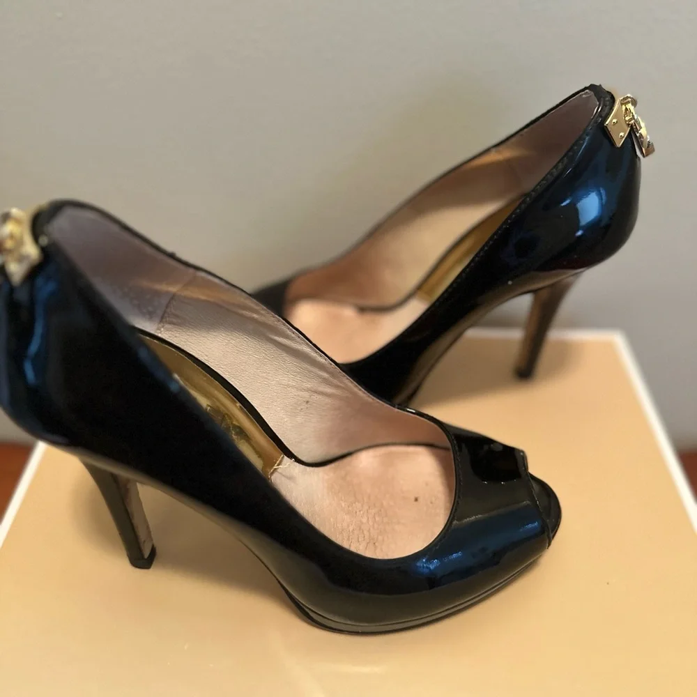 Michael Kors Black Patent Peep-Toe Heels